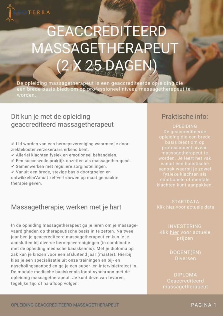 studiegids geaccrediteerd massagetherapeut. front